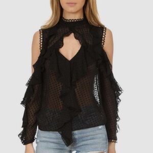 Nicholas Ruffled Cold Shoulder Sheer Top